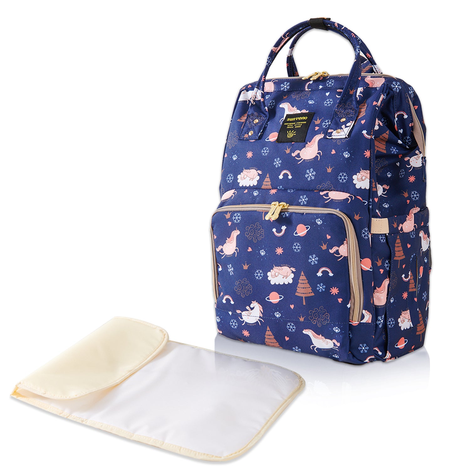 SUNVENO Diaper Bag with USB Charging Port and Changing Mat - Blue Dream Sky