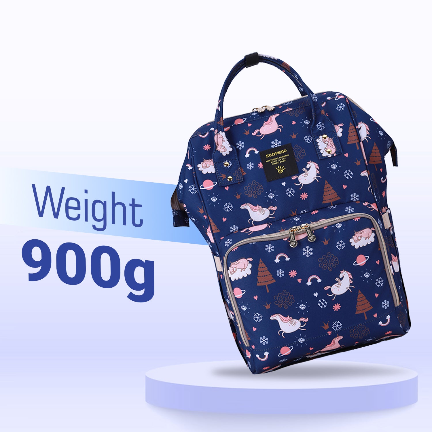 SUNVENO Diaper Bag with USB Charging Port and Changing Mat - Blue Dream Sky