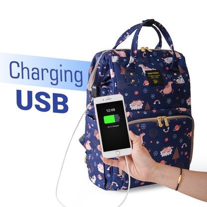 SUNVENO Diaper Bag with USB Charging Port and Changing Mat - Blue Dream Sky