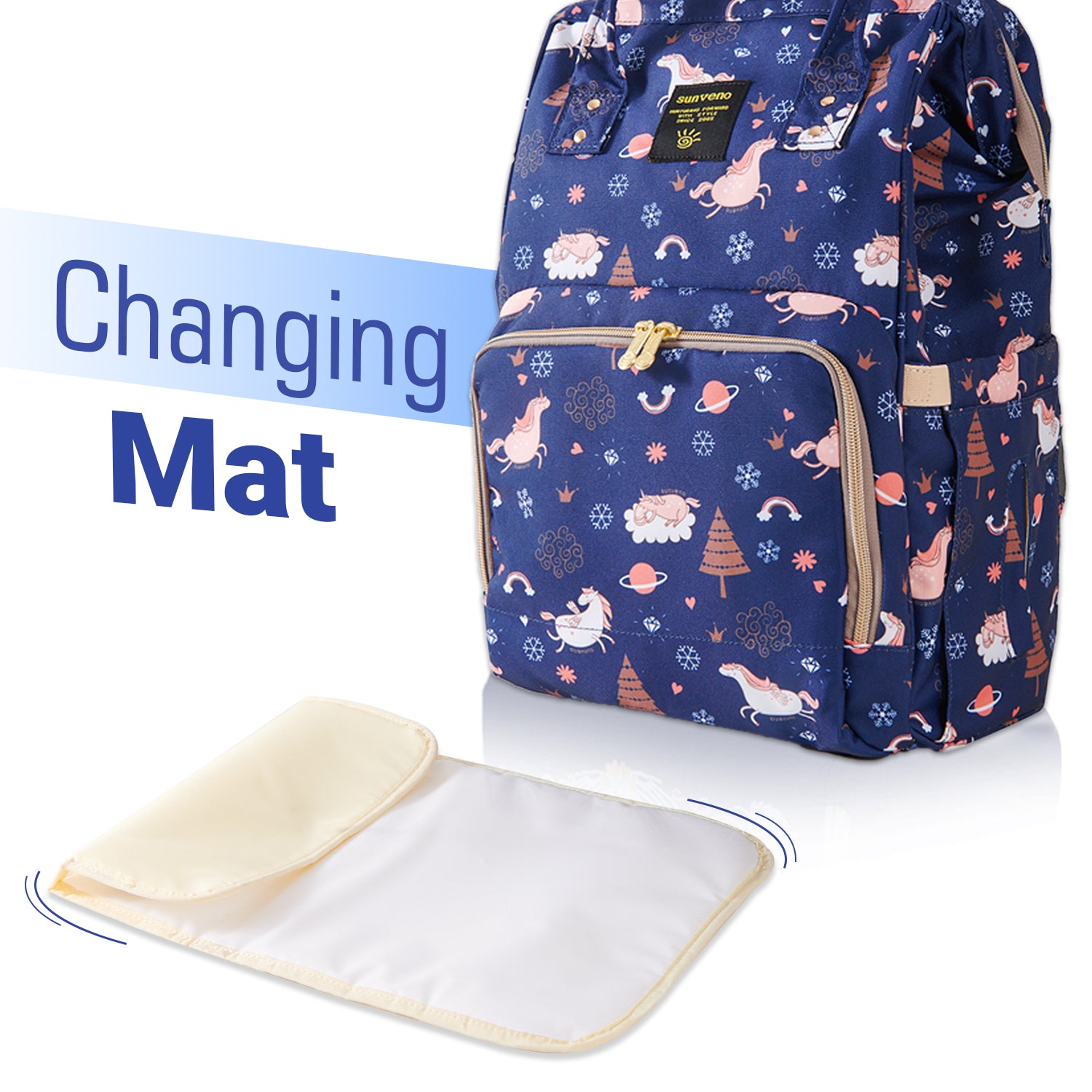 SUNVENO Diaper Bag with USB Charging Port and Changing Mat - Blue Dream Sky