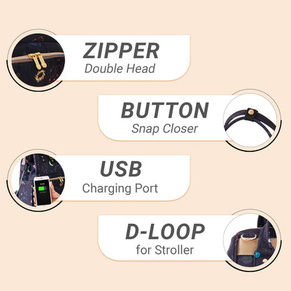 حقيبة حفاضات صن فينو مع منفذ شحن USB وسجادة تغيير الحفاضات - أزرق دريم جالاكسي