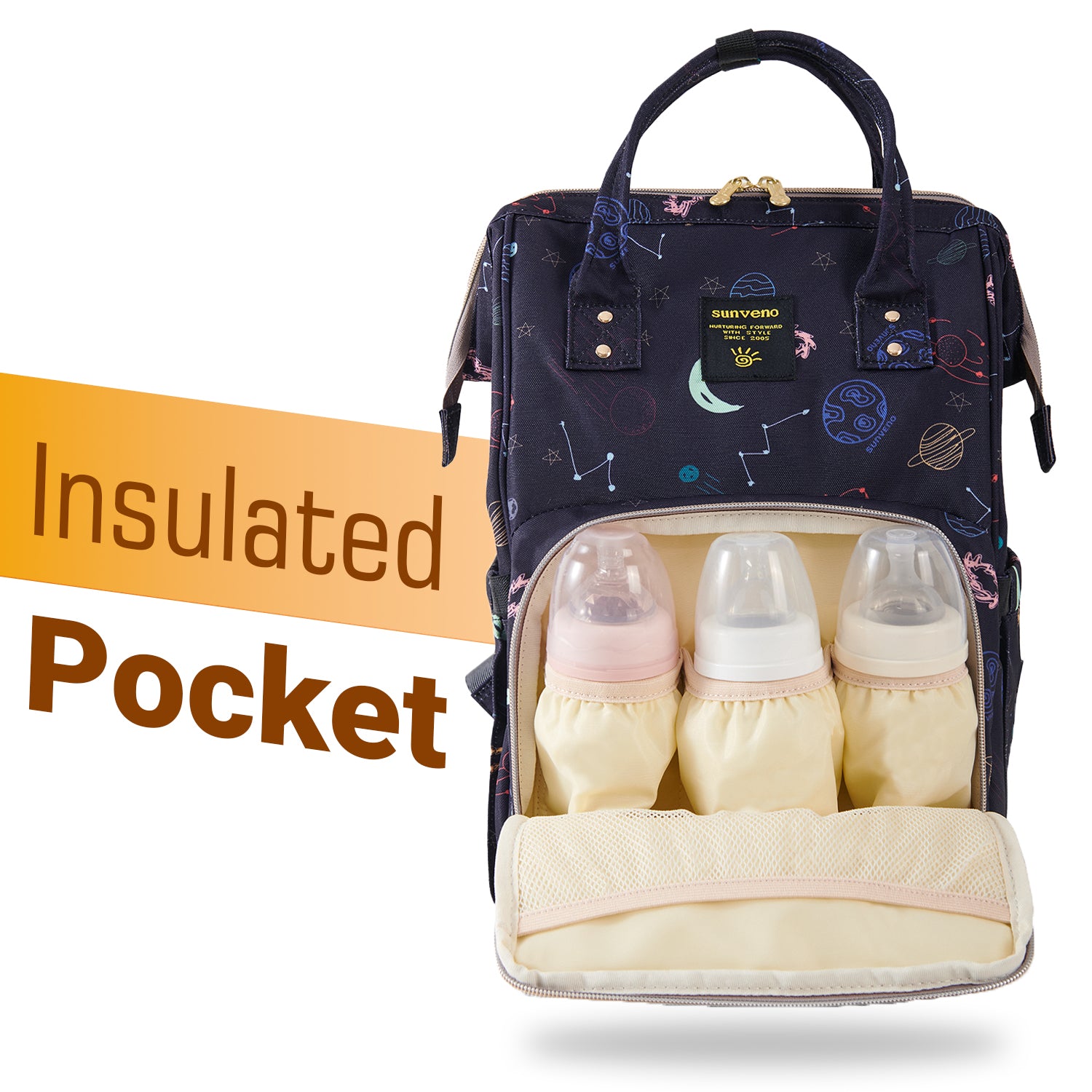 حقيبة حفاضات صن فينو مع منفذ شحن USB وسجادة تغيير الحفاضات - أزرق دريم جالاكسي