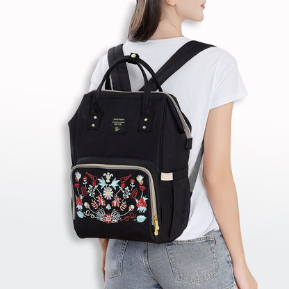 SUNVENO Diaper Bag with USB Charging Port and Changing Mat - Black