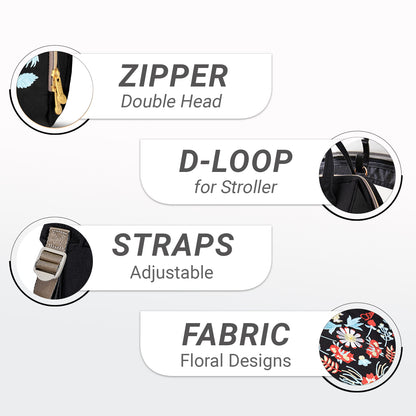 SUNVENO Diaper Bag with USB Charging Port and Changing Mat - Black