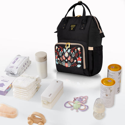 SUNVENO Diaper Bag with USB Charging Port and Changing Mat - Black