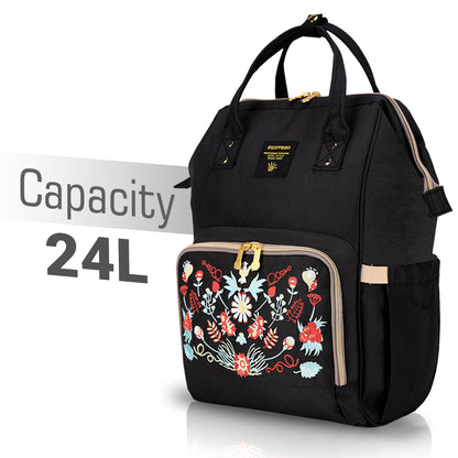 SUNVENO Diaper Bag with USB Charging Port and Changing Mat - Black