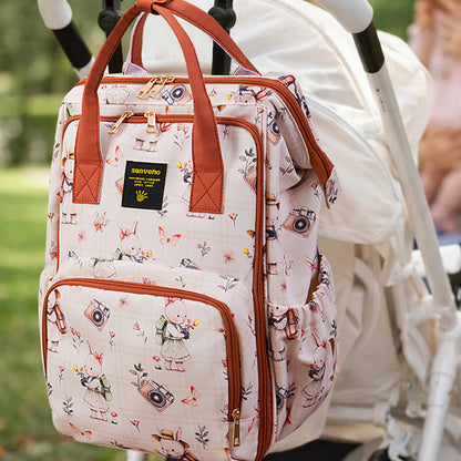 Sunveno Multi-Pocket Diaper Backpack – Waterproof Baby Nappy Bag with Insulated Pockets & Anti-Theft Pocket, Rabbit Brown