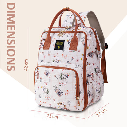 Sunveno Multi-Pocket Diaper Backpack – Waterproof Baby Nappy Bag with Insulated Pockets & Anti-Theft Pocket, Rabbit Brown