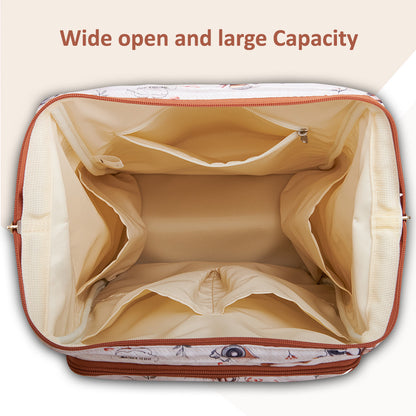 Sunveno Multi-Pocket Diaper Backpack – Waterproof Baby Nappy Bag with Insulated Pockets & Anti-Theft Pocket, Rabbit Brown