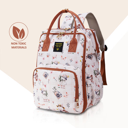 Sunveno Multi-Pocket Diaper Backpack – Waterproof Baby Nappy Bag with Insulated Pockets & Anti-Theft Pocket, Rabbit Brown