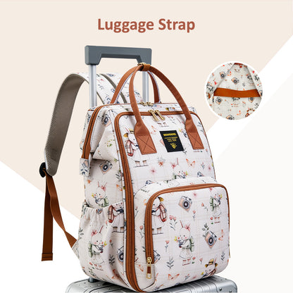 Sunveno Multi-Pocket Diaper Backpack – Waterproof Baby Nappy Bag with Insulated Pockets & Anti-Theft Pocket, Rabbit Brown
