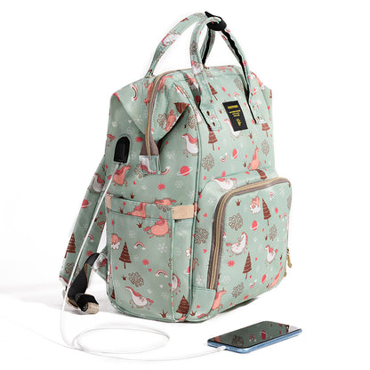 SUNVENO Diaper Bag with USB - Green Dream Sky