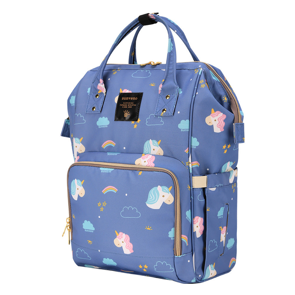 SUNVENO Diaper Bag with USB - Unicorn Blue + Hooks