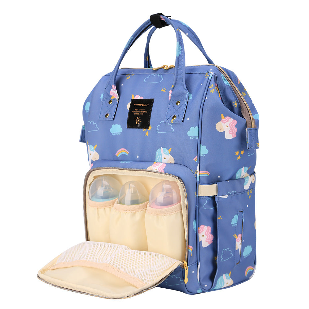 SUNVENO Diaper Bag with USB - Unicorn Blue + Hooks