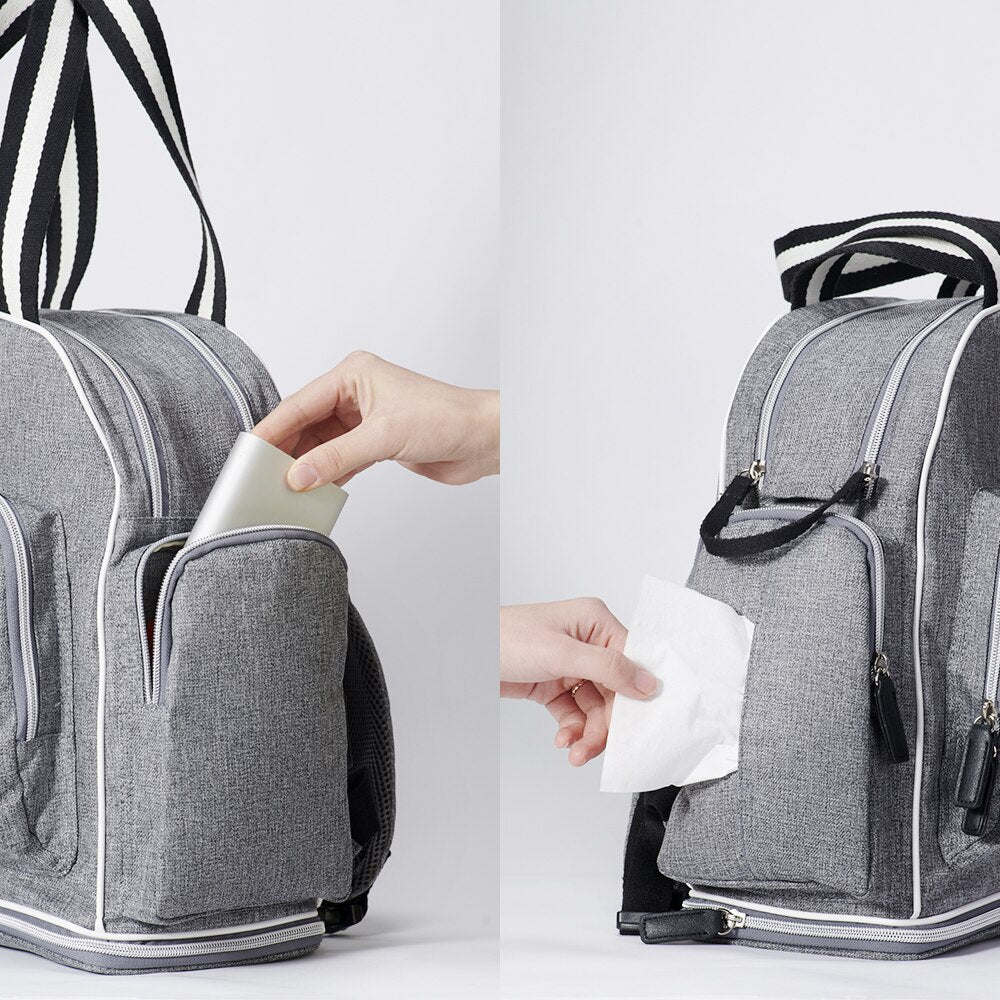 SUNVENO Signature Maternity Diaper bag - Grey + Stroller Hooks