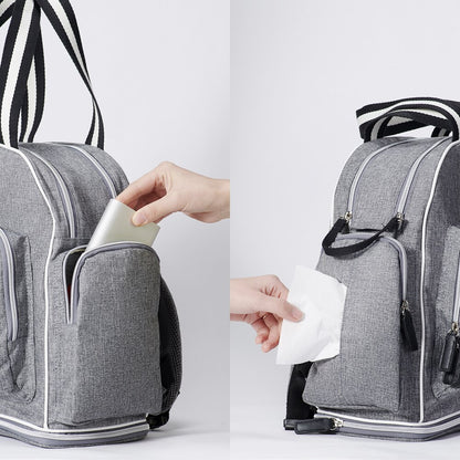 SUNVENO Signature Maternity Diaper bag - Grey + Stroller Hooks