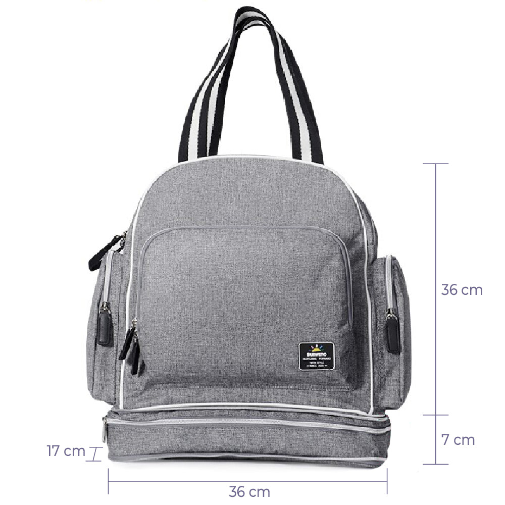 SUNVENO Signature Maternity Diaper bag - Grey + Stroller Hooks
