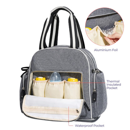 SUNVENO Signature Maternity Diaper bag - Grey + Stroller Hooks