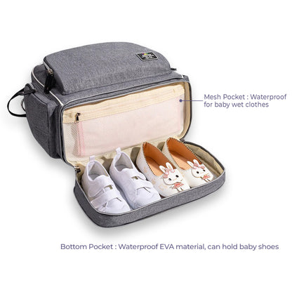 SUNVENO Signature Maternity Diaper bag - Grey + Stroller Hooks