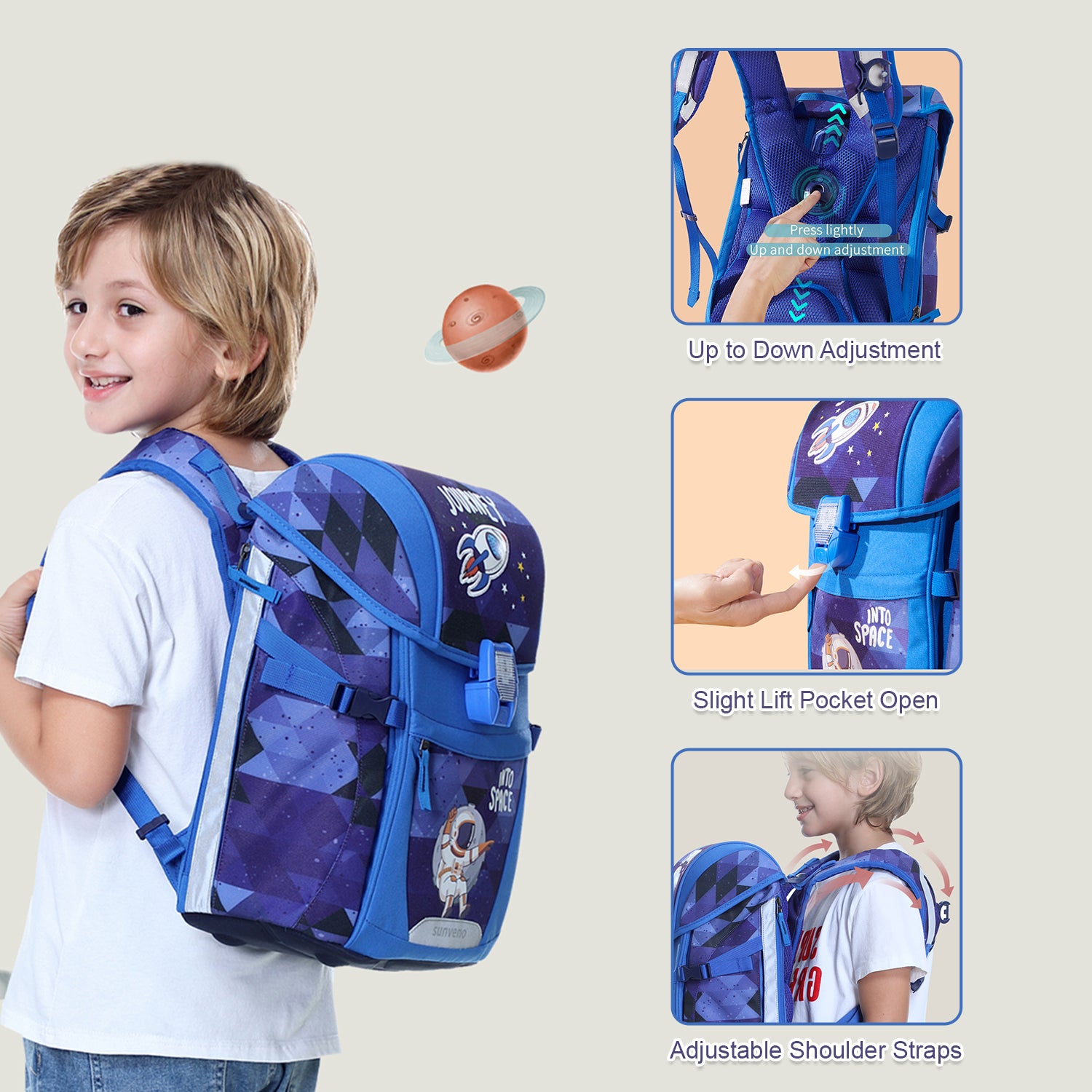SUNVENO Ergonomic School Bag Space - Blue