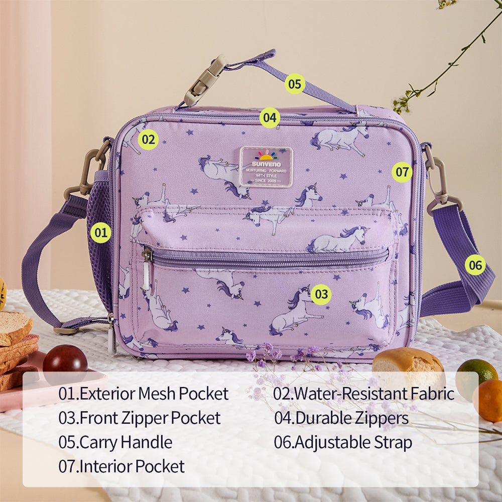 SUNVENO Lunch Bag w/shoulder Strap - Unicorn Purple
