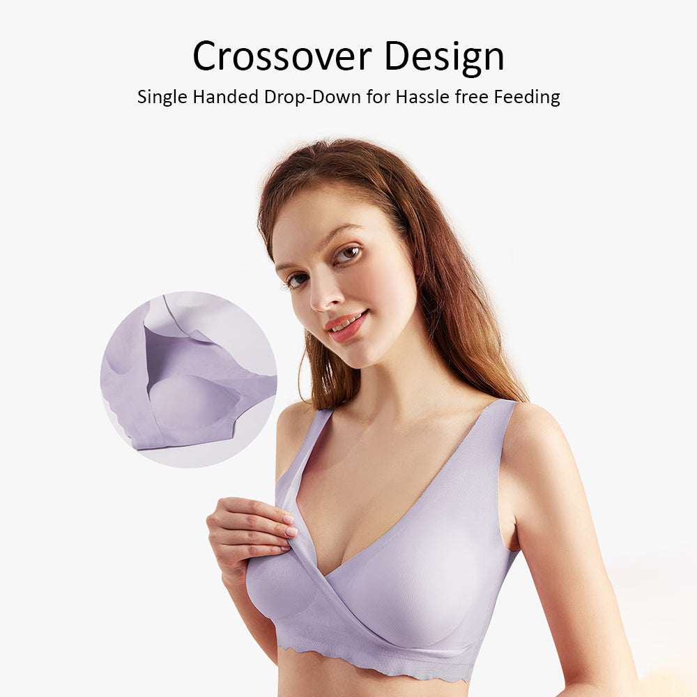 SUNVENO Maternity Cross - Fit Nursing & Sleep Bra (L) - Purple