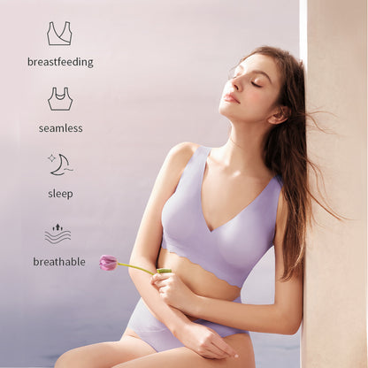 SUNVENO Maternity Cross - Fit Nursing & Sleep Bra (L) - Purple