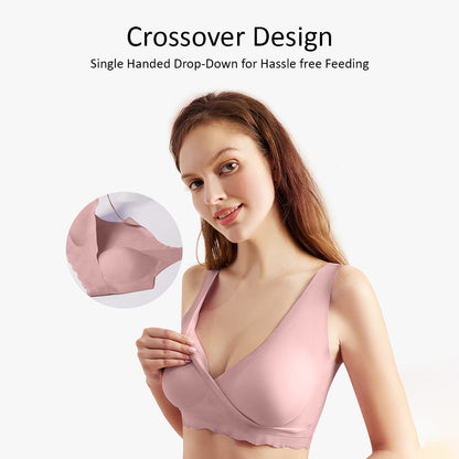 SUNVENO Maternity Cross - Fit Nursing & Sleep Bra (L) - Brown