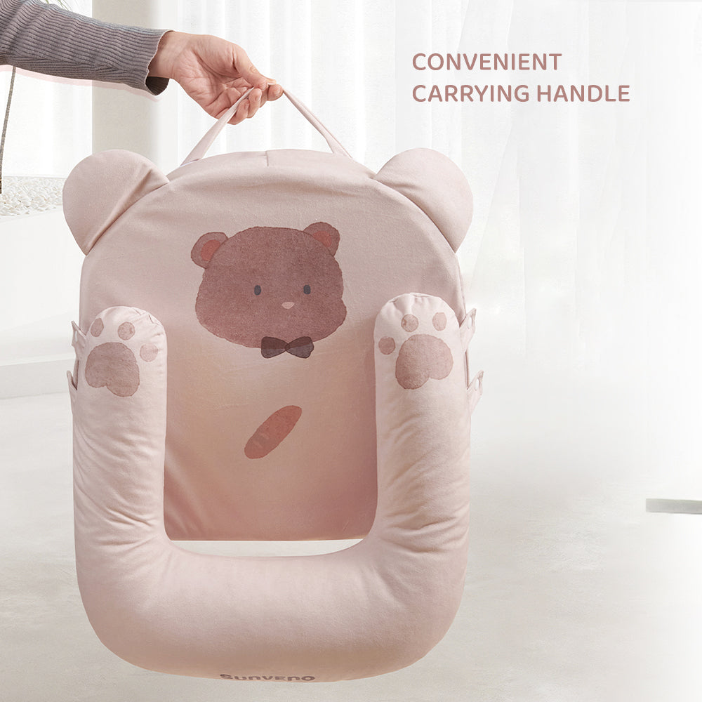 Sunveno Portable Baby Anti - spill Milk U Shape Pillow w/10° & 15° Slope pad Bear Pink