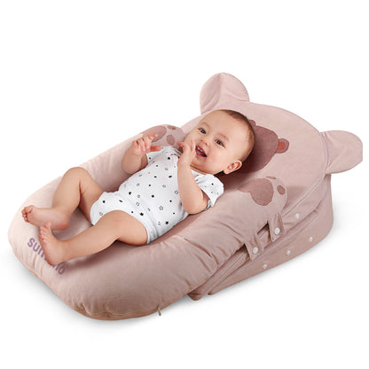 Sunveno Portable Baby Anti - spill Milk U Shape Pillow w/10° & 15° Slope pad Bear Pink
