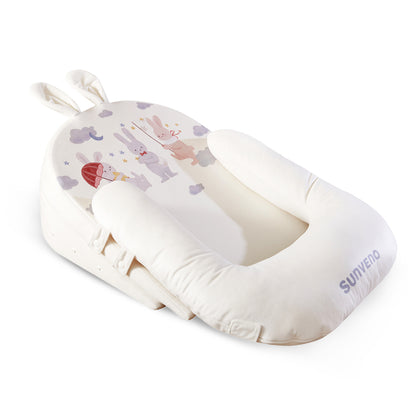 Sunveno Portable Baby Anti - spill Milk U Shape Pillow w/10° & 15° Slope pad _ Rabbit White
