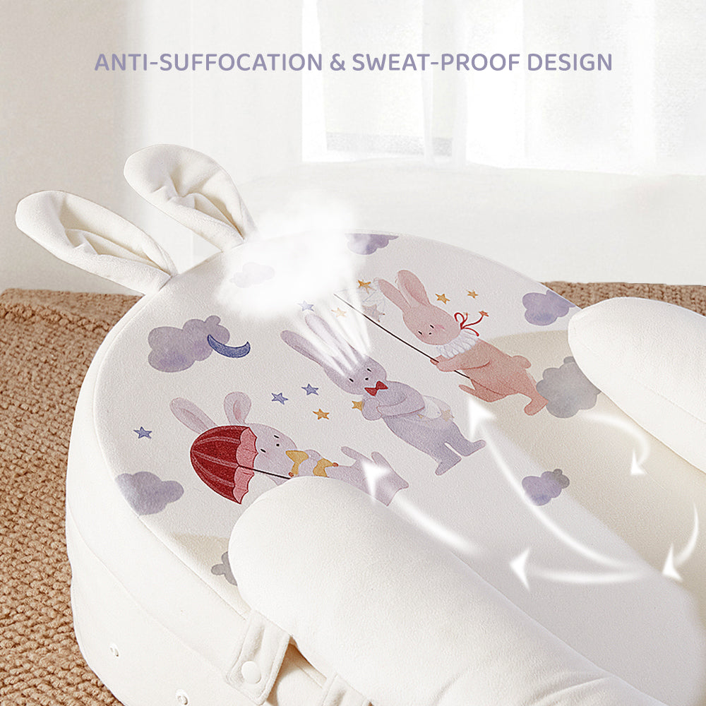 Sunveno Portable Baby Anti - spill Milk U Shape Pillow w/10° & 15° Slope pad _ Rabbit White