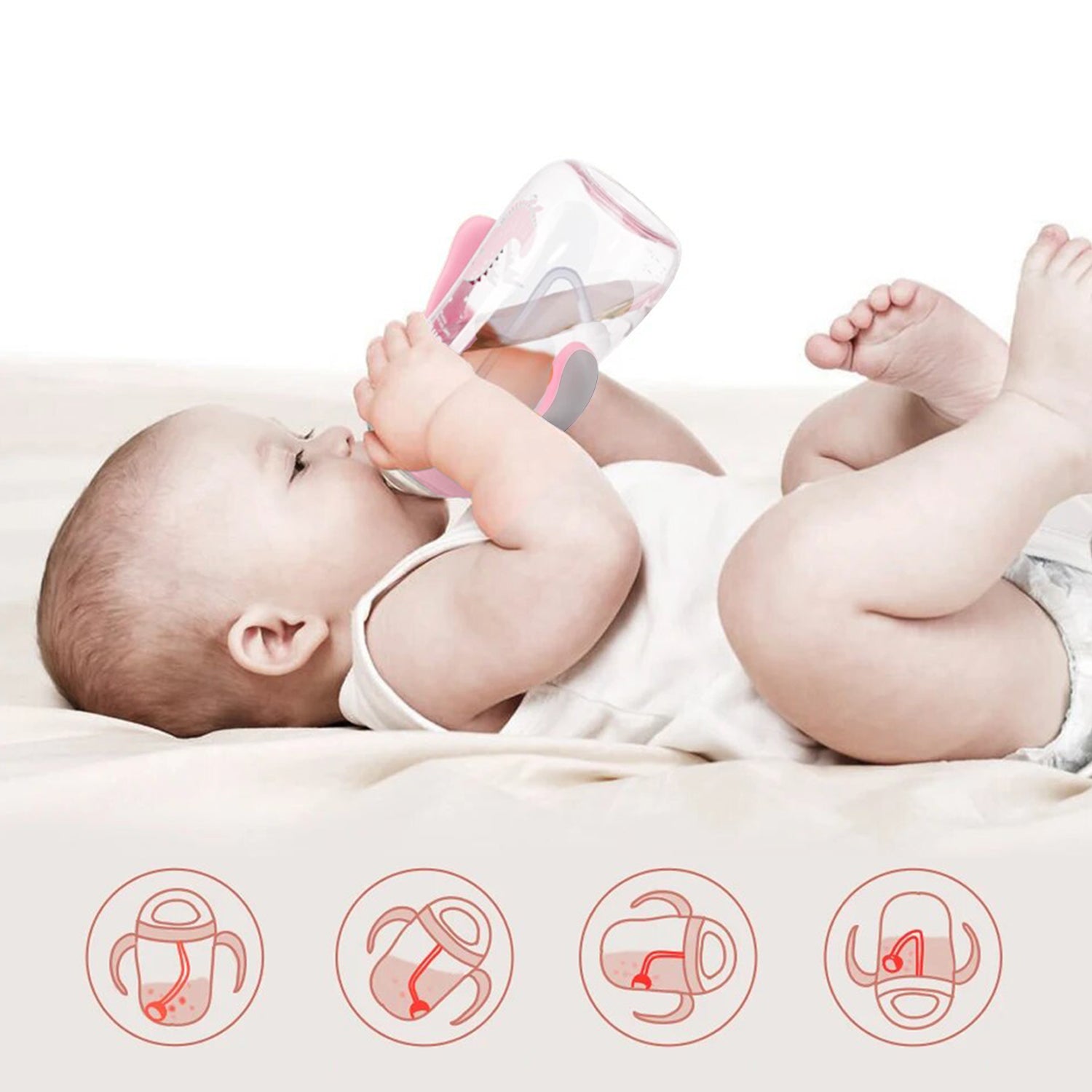 كوب ماء/زجاجة رضاعة صن فينو 300 مل - وردي