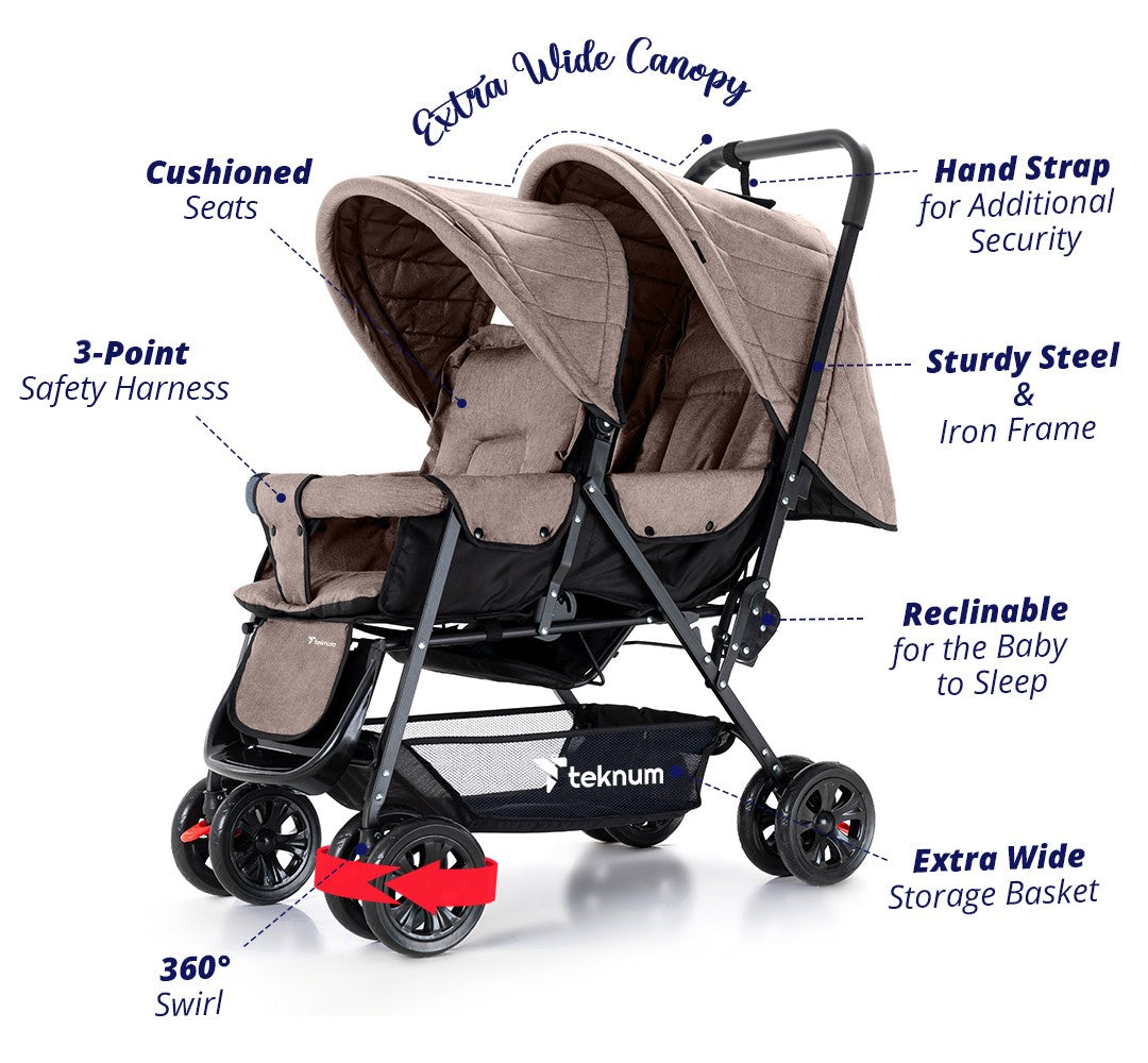 TEKNUM Double Baby Stroller - Khaki