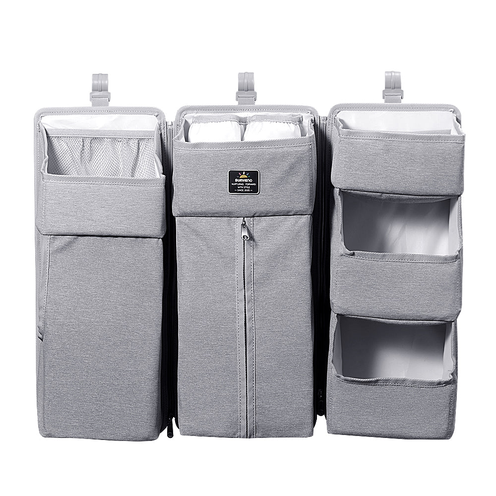SUNVENO Baby Bedside Portable Crib Organizer - Grey