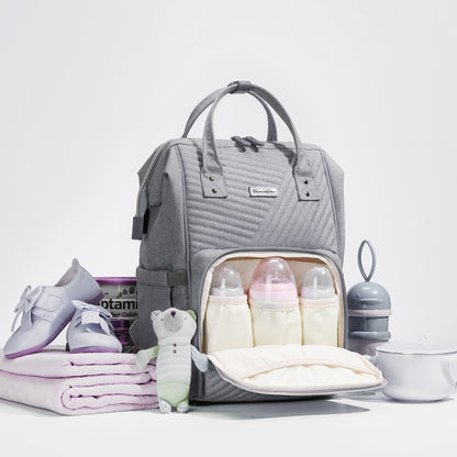 SUNVENO Diaper Bag - Nova Grey + Stroller Hooks