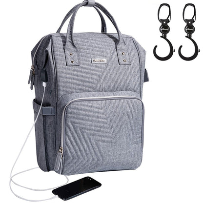 SUNVENO Diaper Bag - Nova Grey + Stroller Hooks