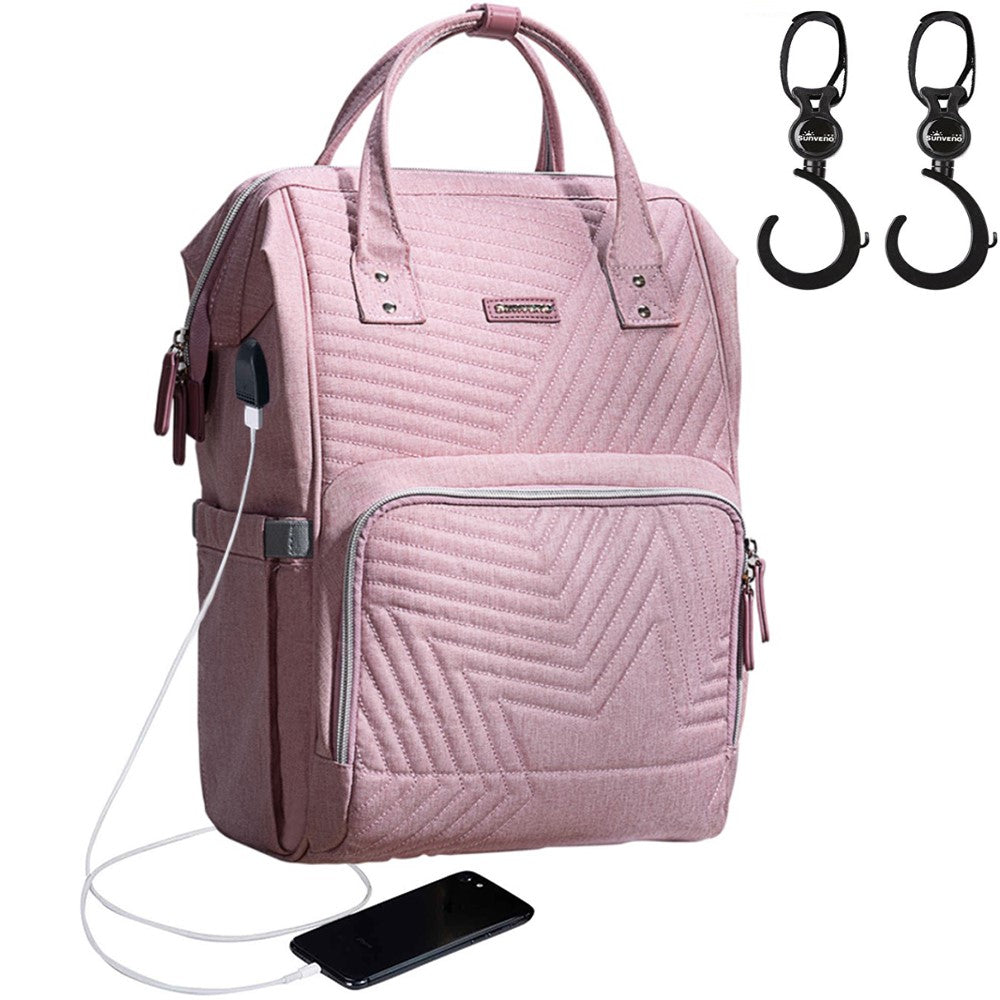 SUNVENO Diaper Bag - Nova Pink + Stroller Hooks