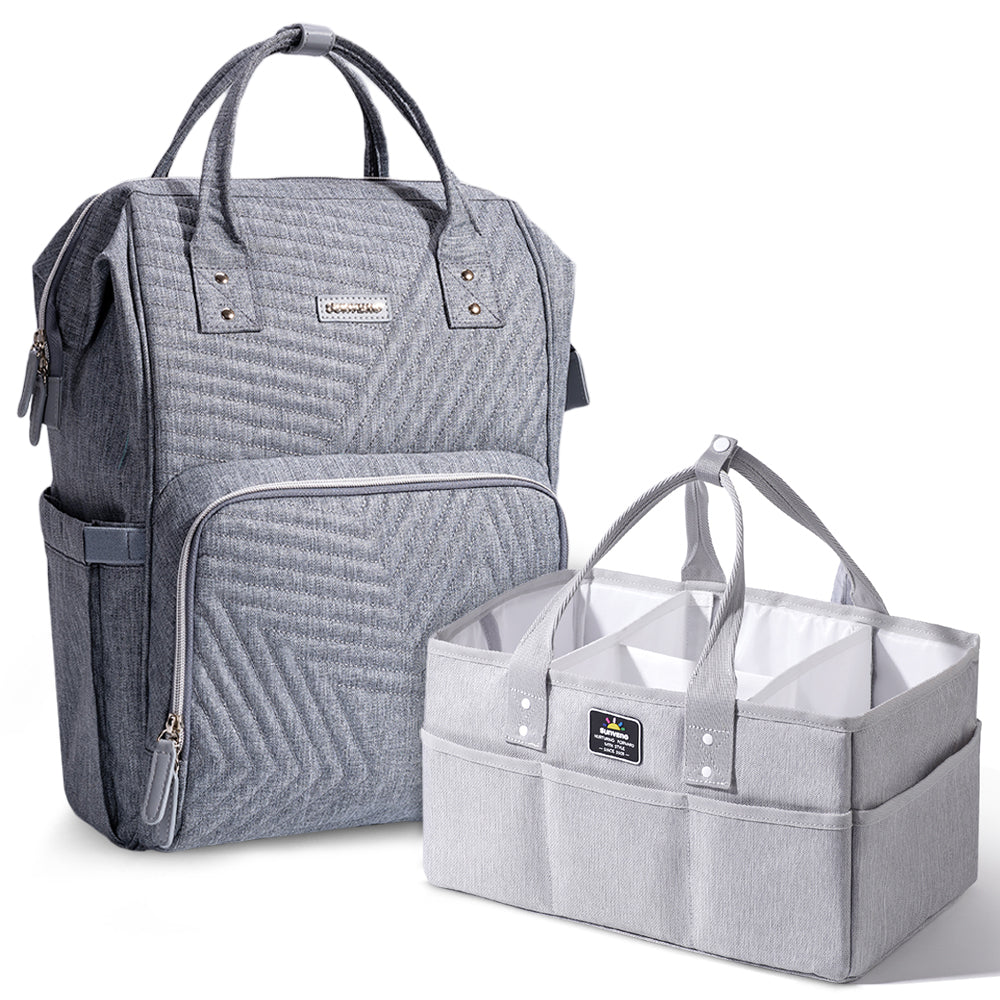 SUNVENO Diaper Bag + Diaper Caddy - Nova Grey
