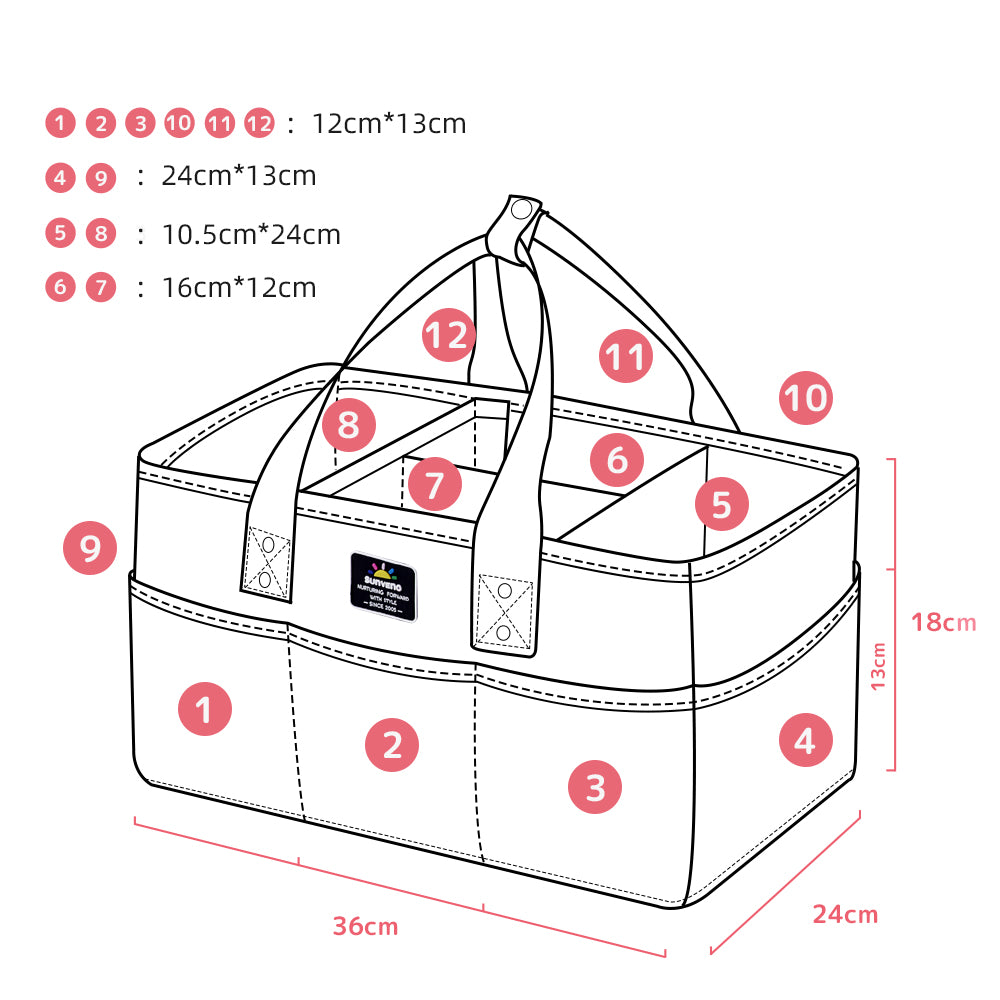 SUNVENO Diaper Bag + Diaper Caddy - Nova Grey