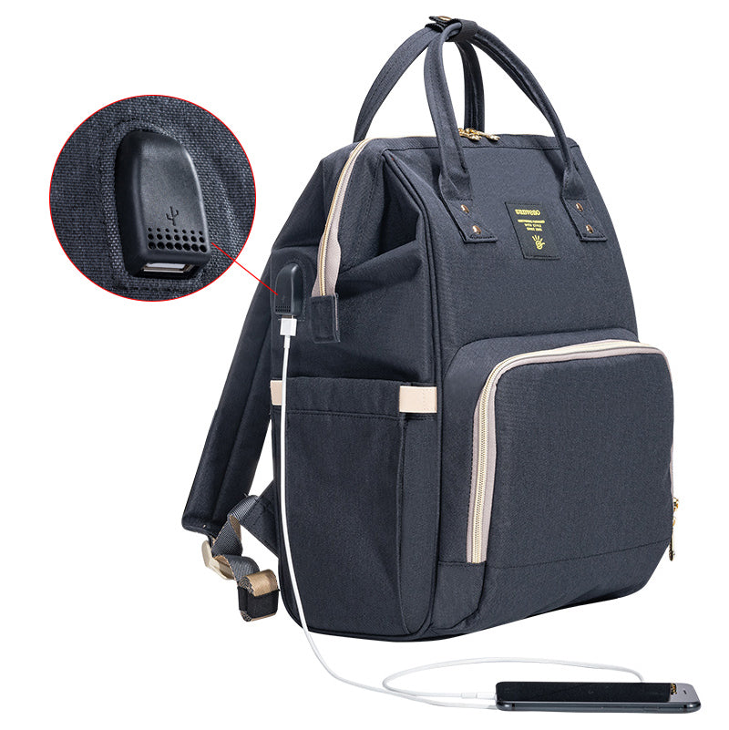 SUNVENO Diaper Bag with USB - Black + Hooks