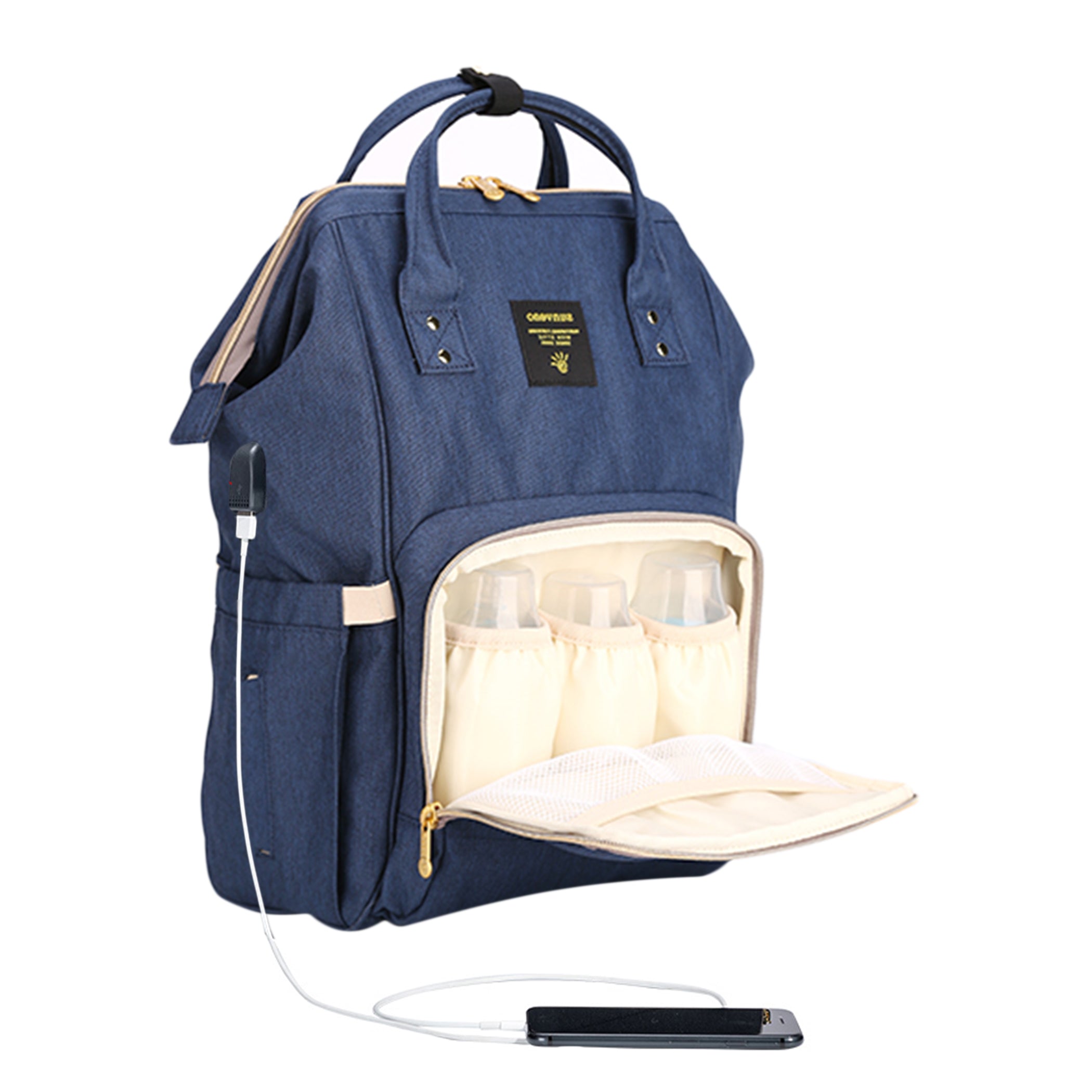 SUNVENO Diaper Bag with USB - Navy Blue