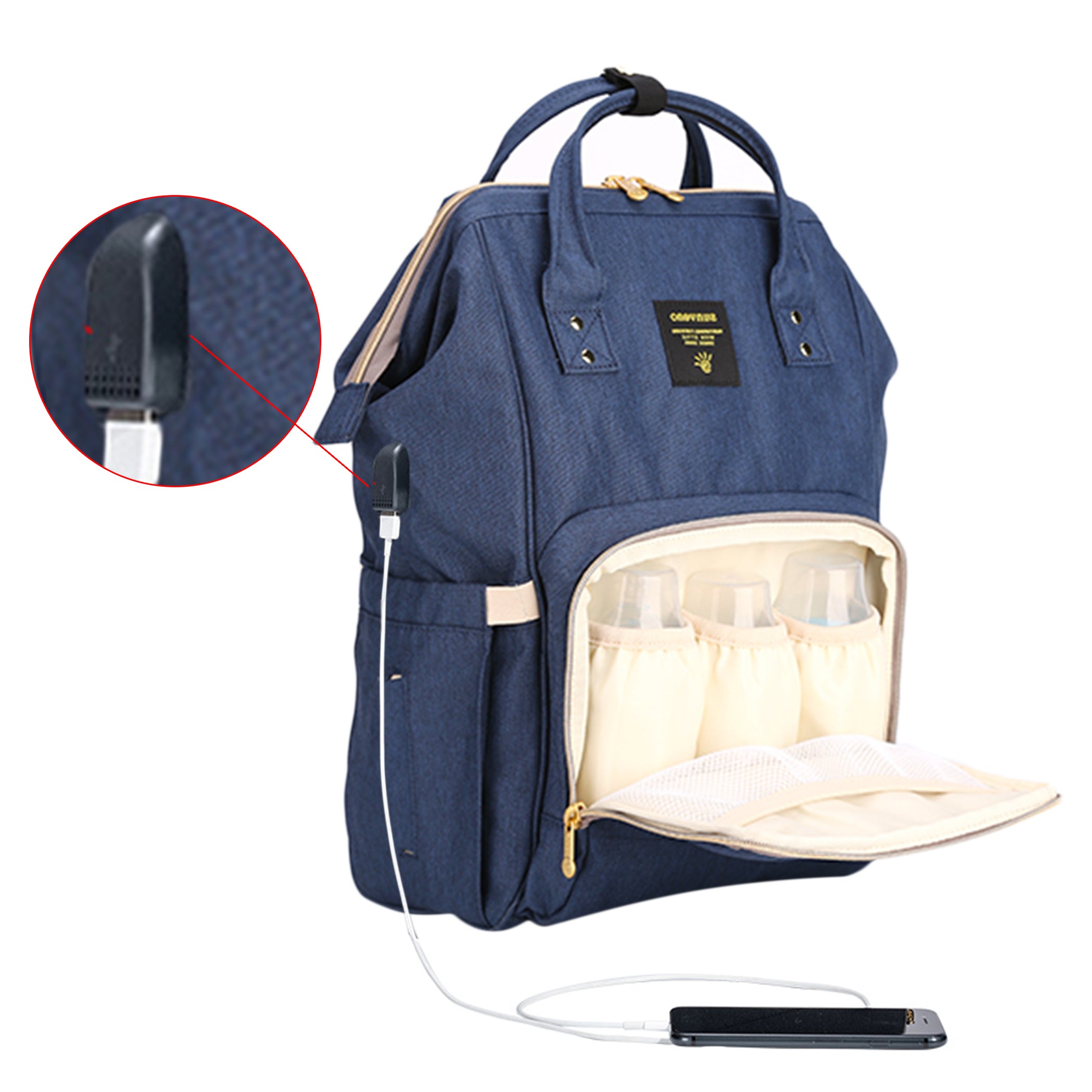 SUNVENO Diaper Bag with USB - Navy Blue