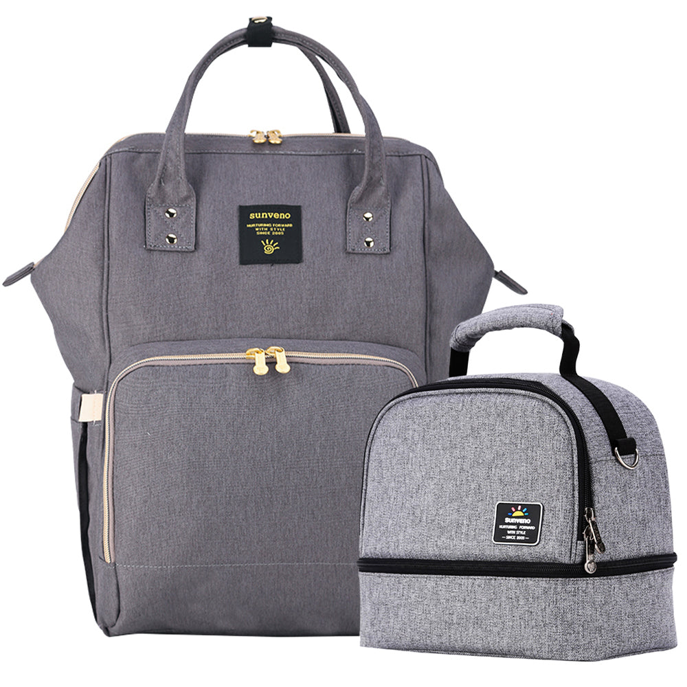 SUNVENO Mamma Diaper & Breast Pump Bottle Bag Set - Grey