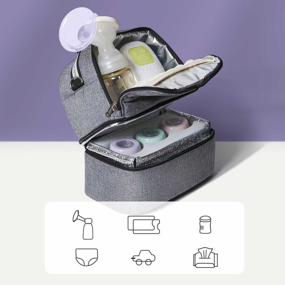SUNVENO Mamma Diaper & Breast Pump Bottle Bag Set - Grey