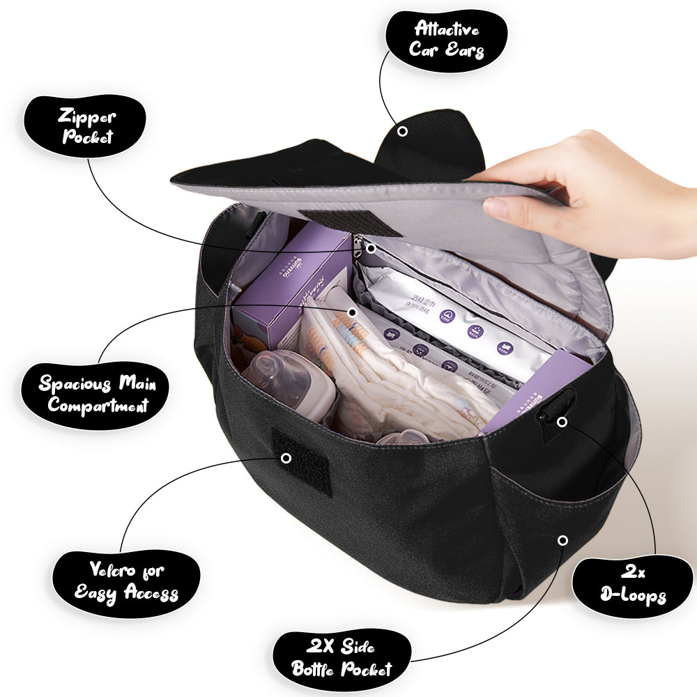 SUNVENO Meow Stroller Diaper Bag - Black