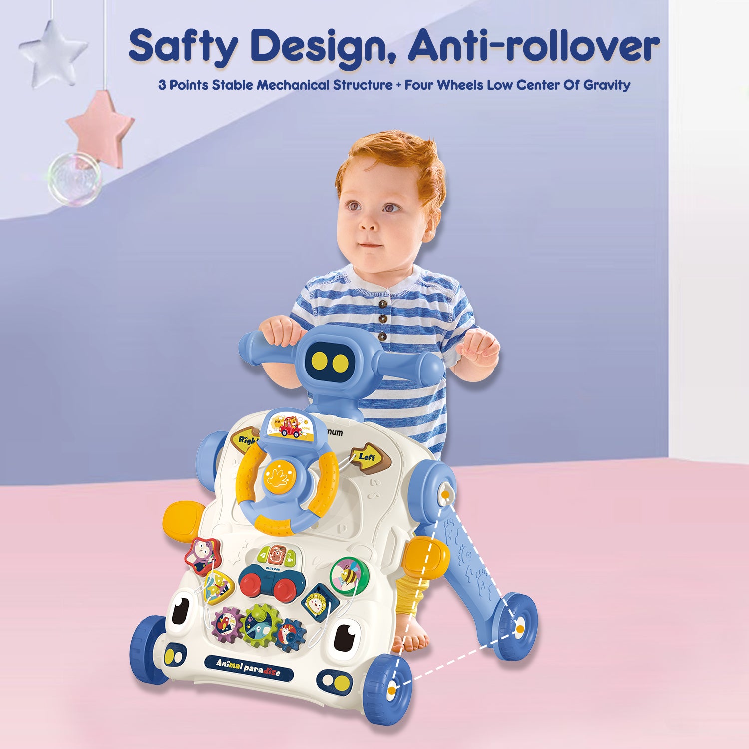 TEKNUM 3 - IN - 1 Baby Walker/Learning Table Mode/Game Panel Mode with Musical keyboard - Blue