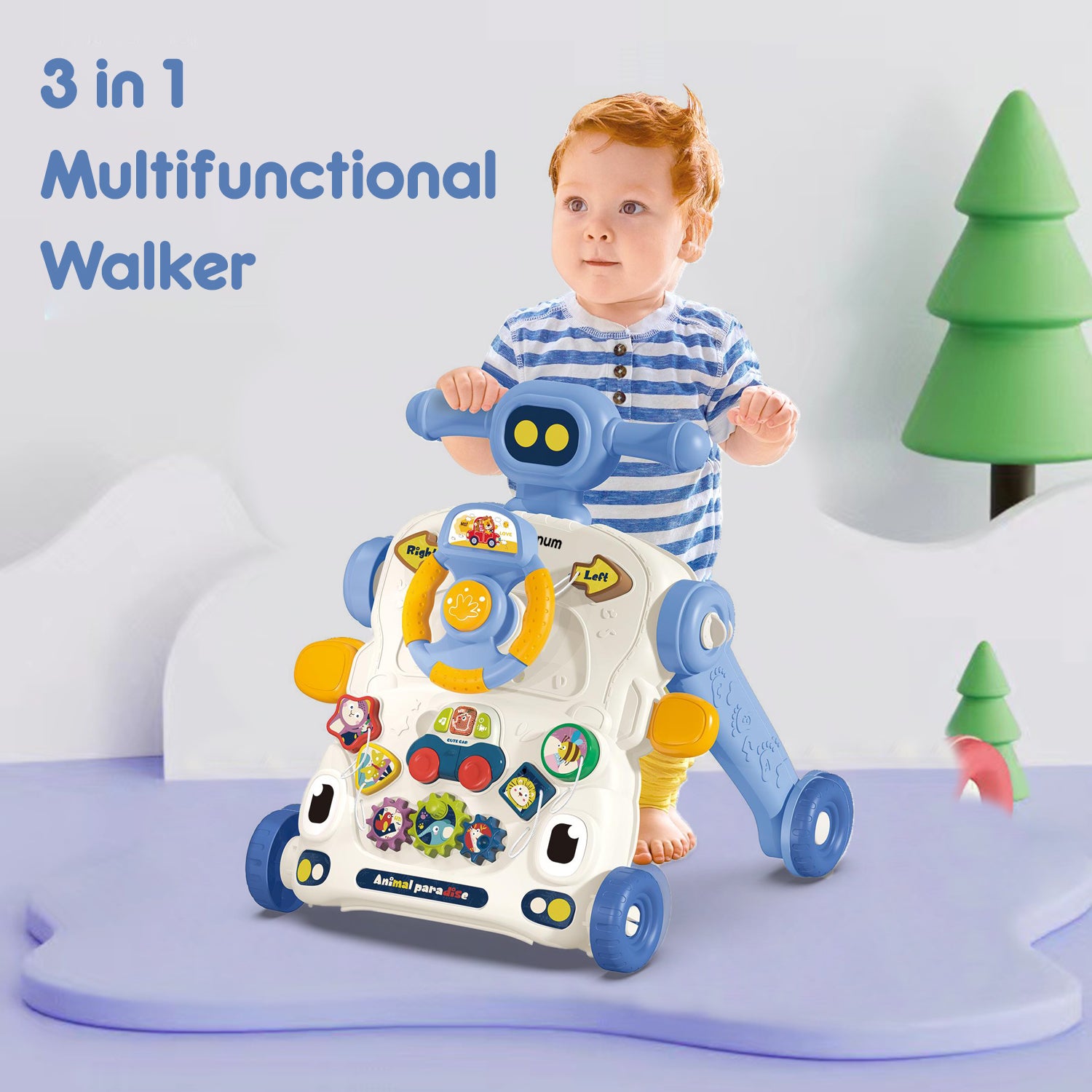 TEKNUM 3 - IN - 1 Baby Walker/Learning Table Mode/Game Panel Mode with Musical keyboard - Blue