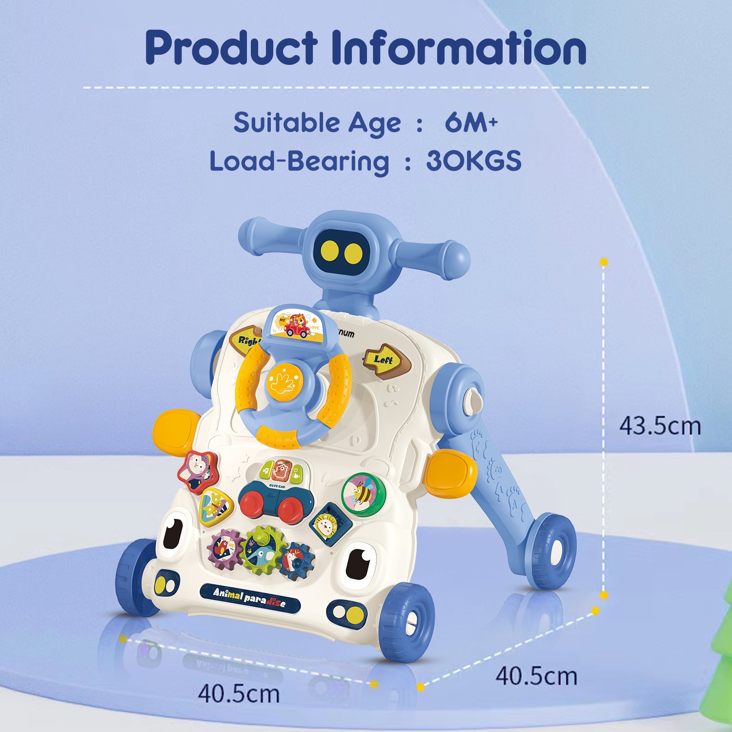 TEKNUM 3 - IN - 1 Baby Walker/Learning Table Mode/Game Panel Mode with Musical keyboard - Blue