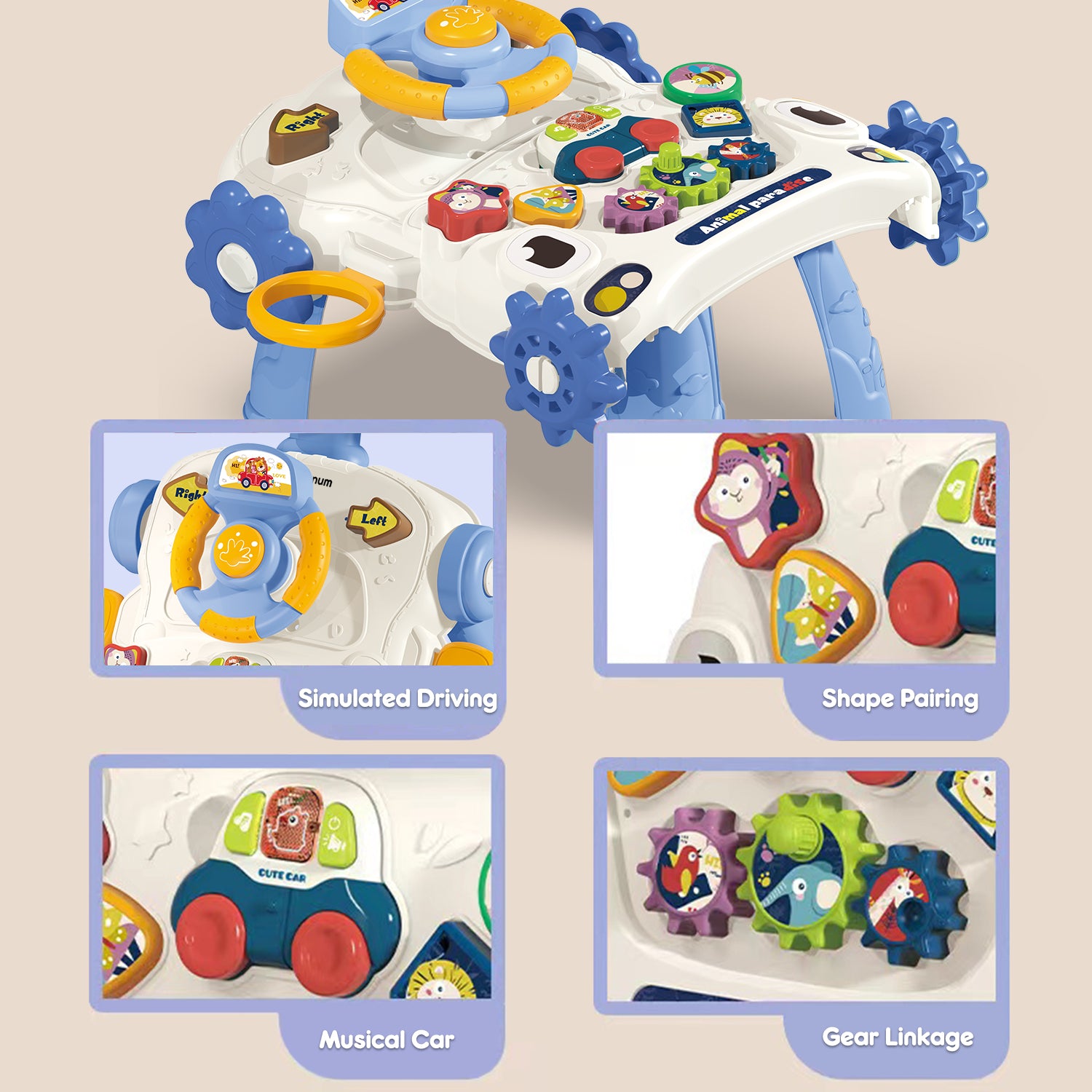 TEKNUM 3 - IN - 1 Baby Walker/Learning Table Mode/Game Panel Mode with Musical keyboard - Blue